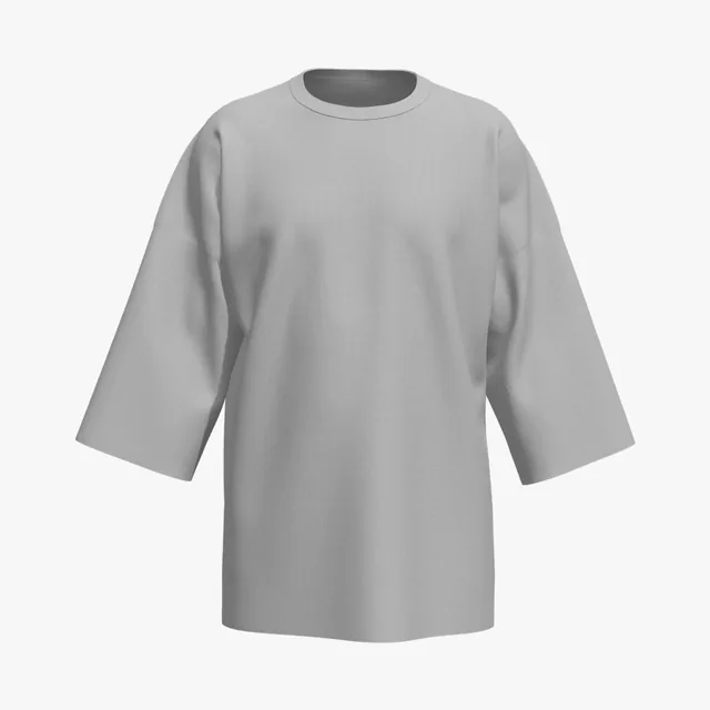 Blank grey longline wide-sleeve crew-neck T-shirt mockup
