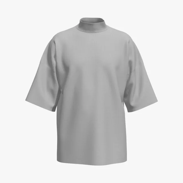Blank grey mock-neck relaxed T-shirt mockup