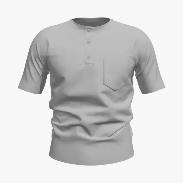 Blank grey short-sleeve pocket Henley mockup
