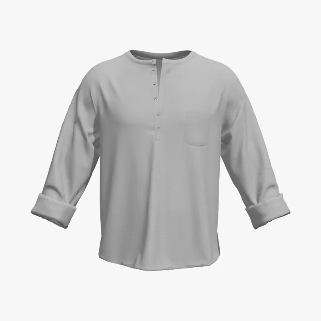 Blank grey six-button pocket Henley with rolled sleeves mockup