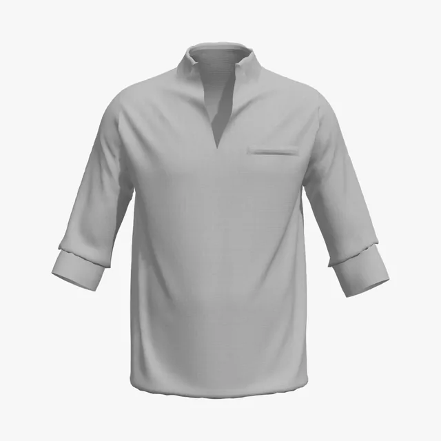 Blank grey stand-collar placket T-shirt with rolled sleeves mockup