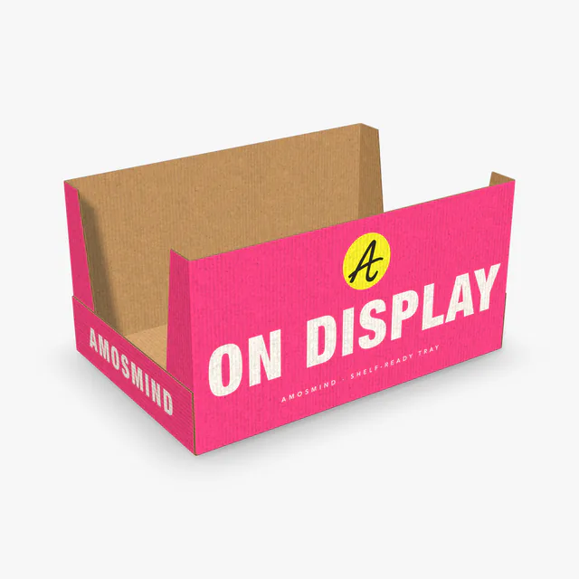 High-sided tray box mockup with AmosMind artwork