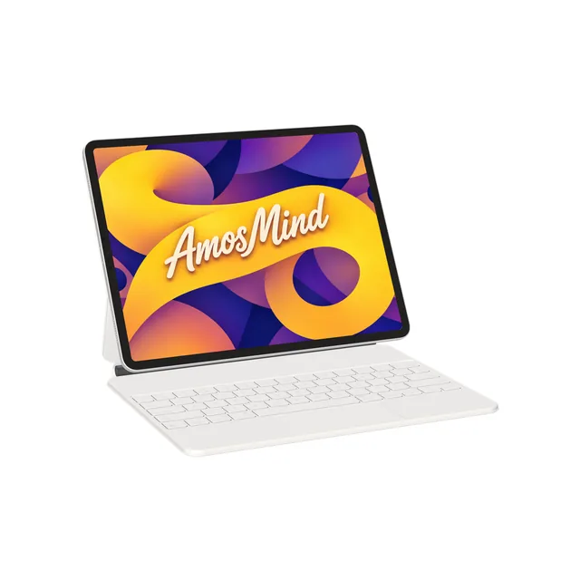iPad Pro with Magic Keyboard mockup with AmosMind artwork