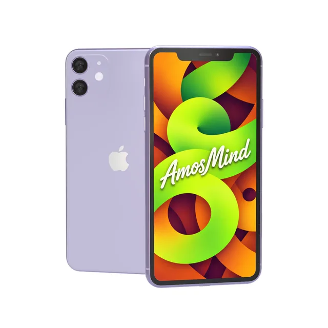 iPhone 11 mockup with AmosMind artwork