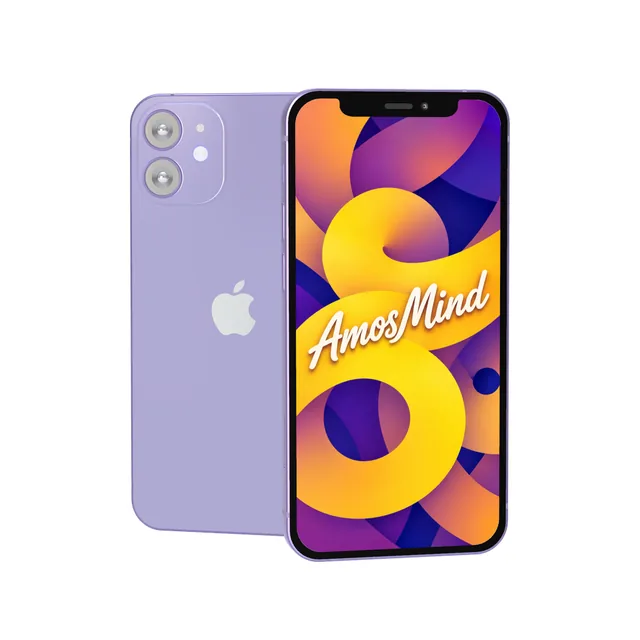 iPhone 12 mini mockup with AmosMind artwork