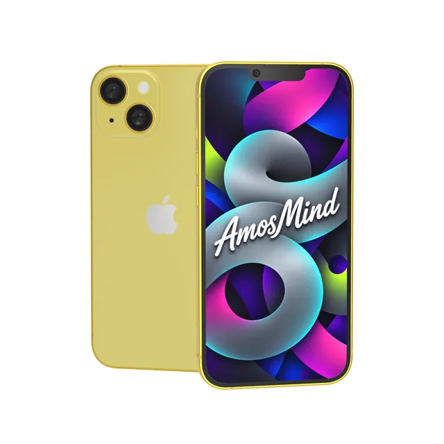 iPhone 14 mockup with AmosMind artwork