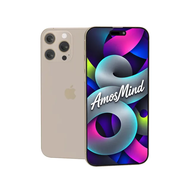 iPhone 16 Pro mockup with AmosMind artwork