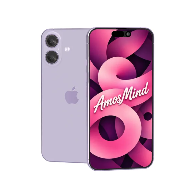 iPhone 17 mockup with AmosMind artwork