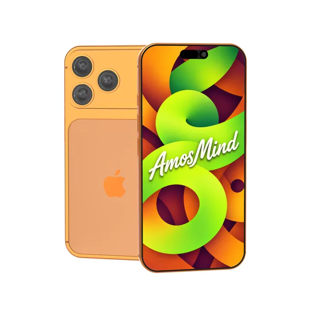 iPhone 17 Pro mockup with AmosMind artwork