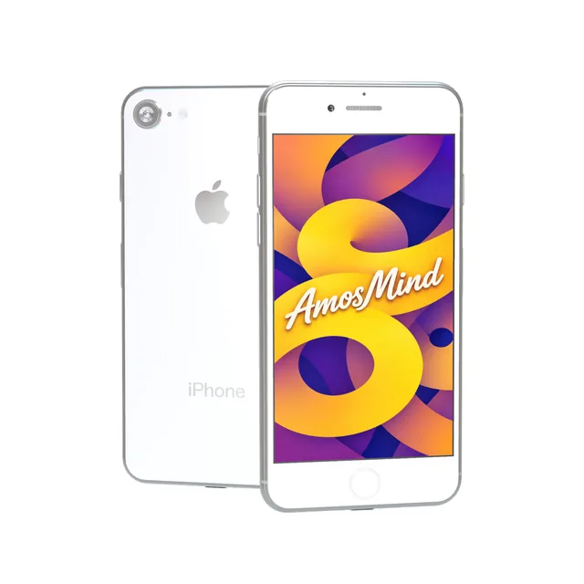 iPhone 8 mockup with AmosMind artwork