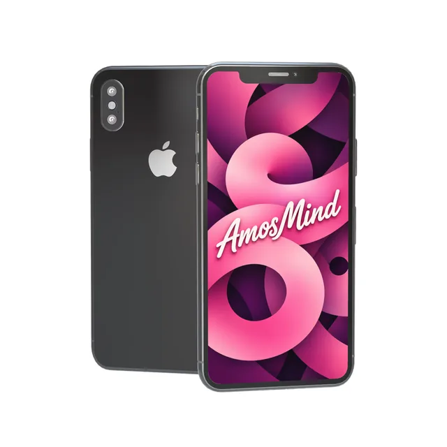 iPhone X mockup with AmosMind artwork