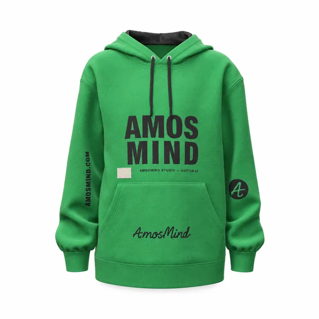Kids' pullover hoodie mockup with AmosMind artwork