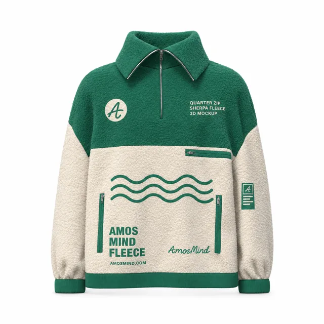 Kids' quarter-zip sweatshirt mockup with AmosMind artwork
