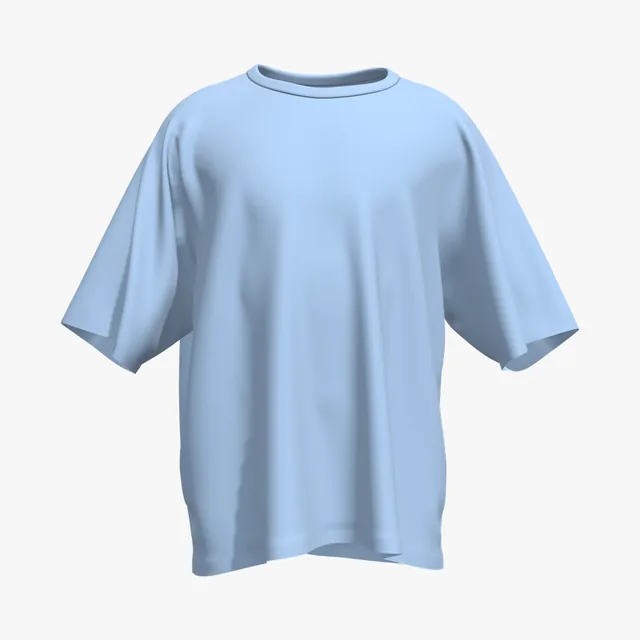 Blank light blue boxy contrast-trim T-shirt mockup