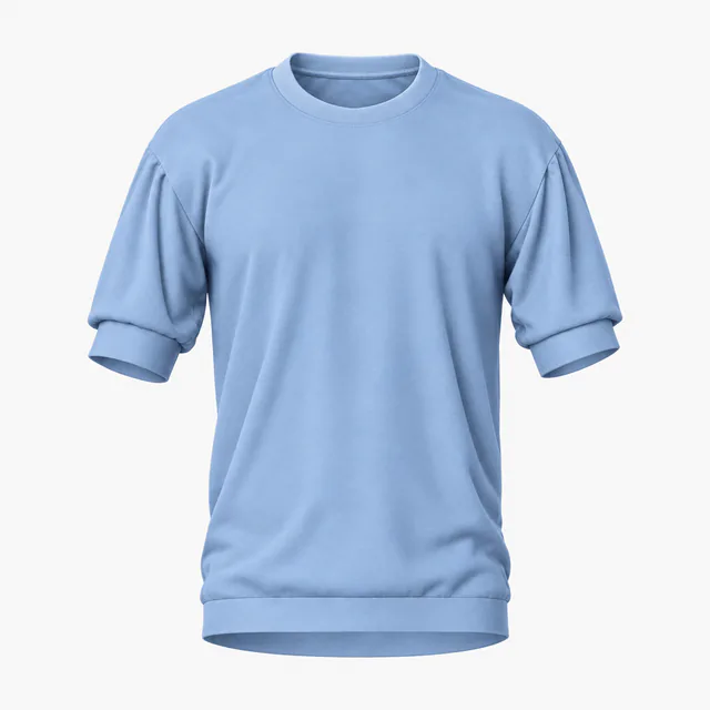 Blank light blue crew-neck banded short-sleeve top mockup