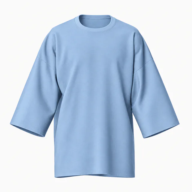 Blank light blue longline wide-sleeve crew-neck T-shirt mockup