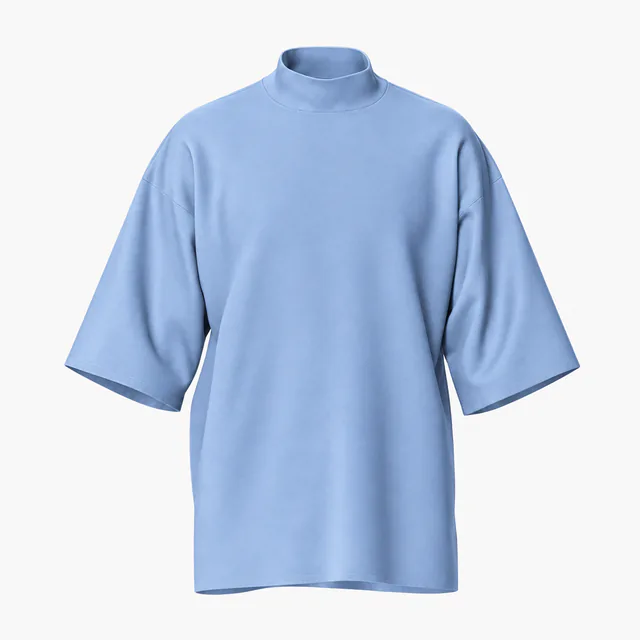 Blank light blue mock-neck relaxed T-shirt mockup