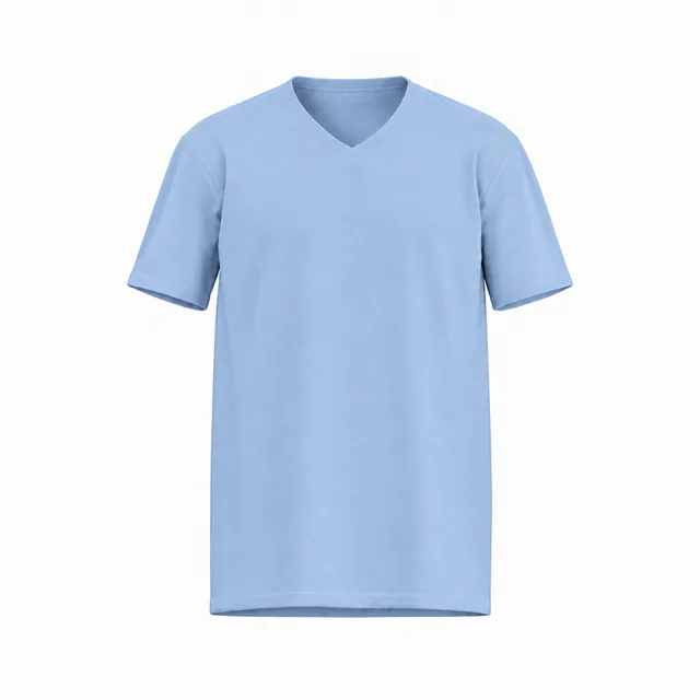 Blank light blue regular-fit V-neck T-shirt mockup