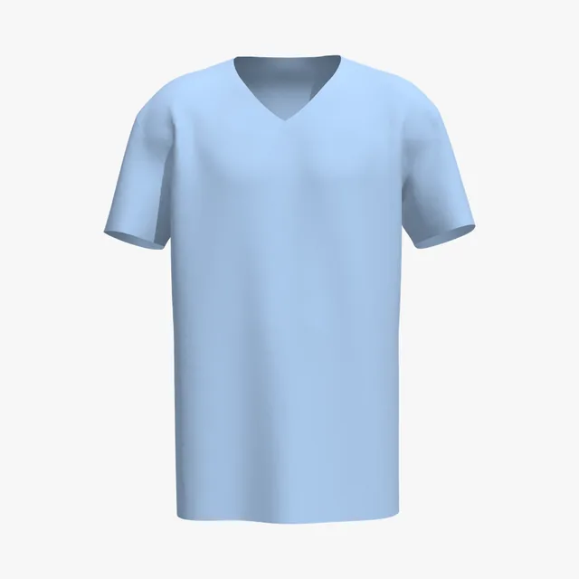 Blank light blue straight V-neck T-shirt mockup