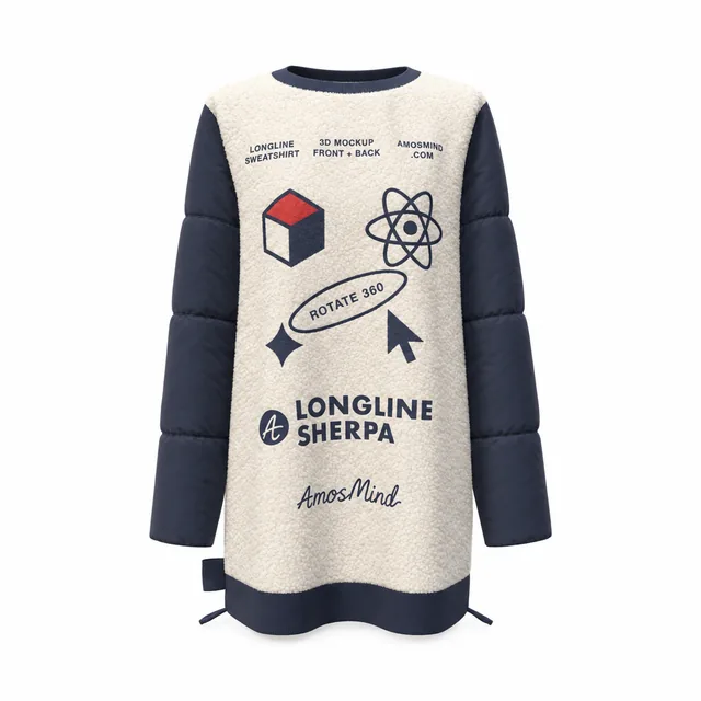 Longline sherpa sweatshirt mockup with AmosMind artwork