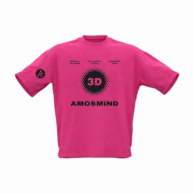 Loose-fit boxy T-shirt mockup with AmosMind artwork