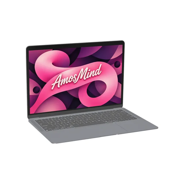 MacBook Air 13-inch M1 mockup with AmosMind artwork