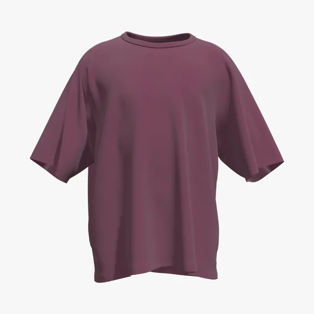Blank maroon boxy contrast-trim T-shirt mockup