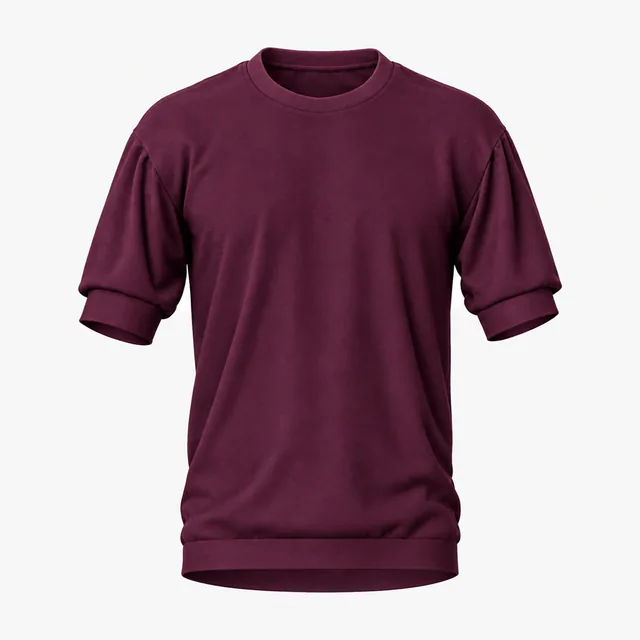 Blank maroon crew-neck banded short-sleeve top mockup
