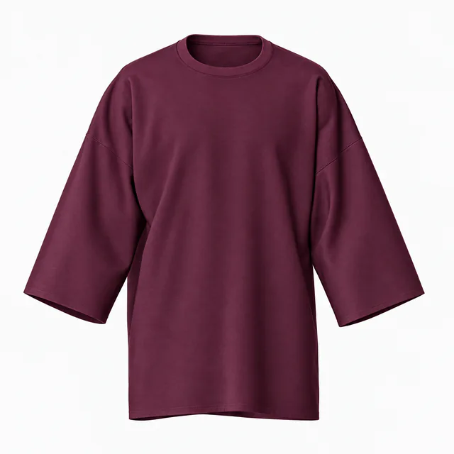 Blank maroon longline wide-sleeve crew-neck T-shirt mockup