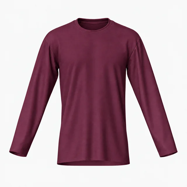 Blank maroon narrow crew-neck long-sleeve T-shirt mockup