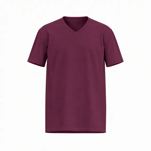 Blank maroon regular-fit V-neck T-shirt mockup