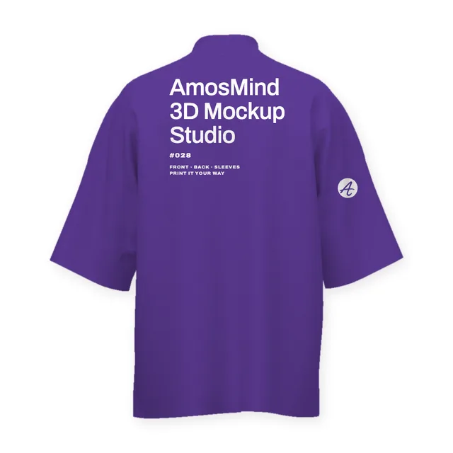 Back of the Mock-neck relaxed T-shirt mockup with AmosMind artwork