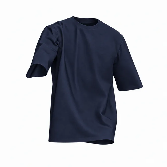Blank navy draped crew-neck T-shirt mockup