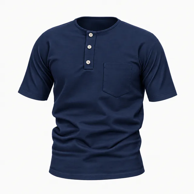 Blank navy short-sleeve pocket Henley mockup
