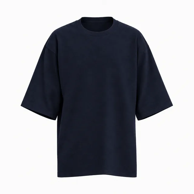 Blank navy wide-sleeve crew-neck T-shirt mockup