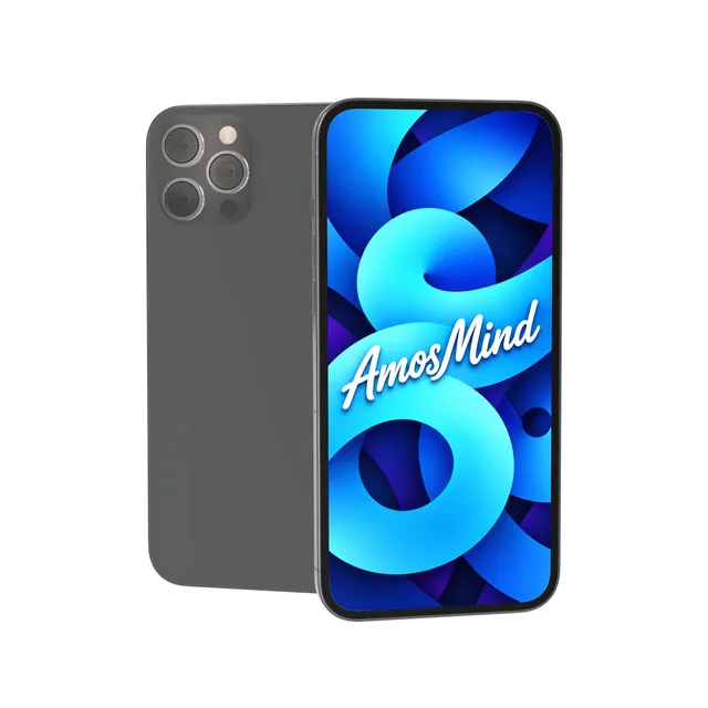 Notchless phone mockup with AmosMind artwork