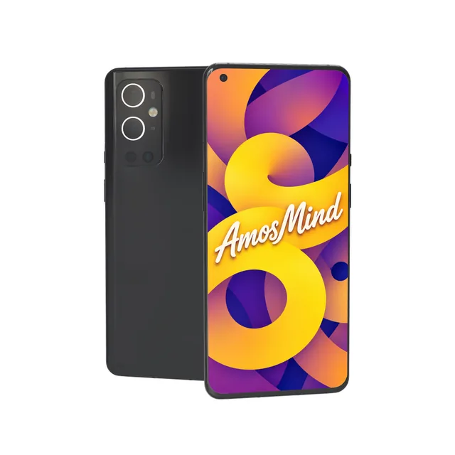 OnePlus 9 Pro mockup with AmosMind artwork