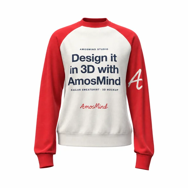 Open-back raglan sweatshirt mockup with AmosMind artwork