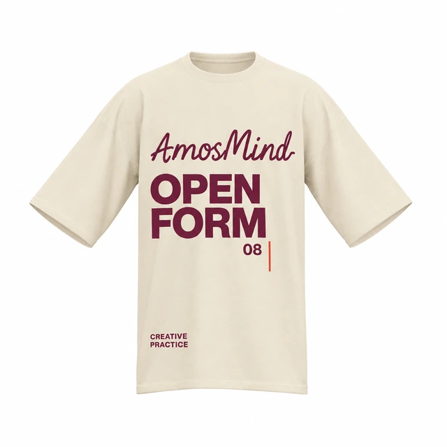 Oversized crew-neck T-shirt mockup with AmosMind artwork