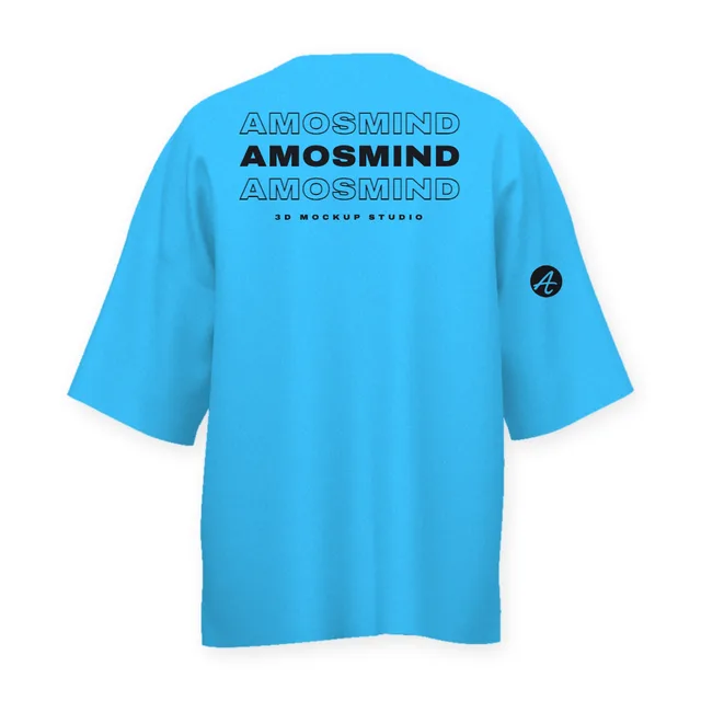 Back of the Oversized drop-shoulder T-shirt mockup with AmosMind artwork