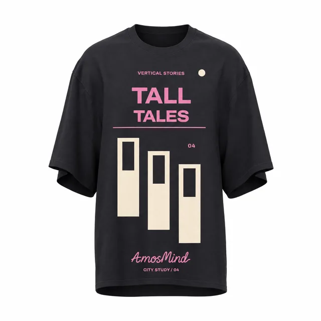 Oversized long-body T-shirt mockup with AmosMind artwork