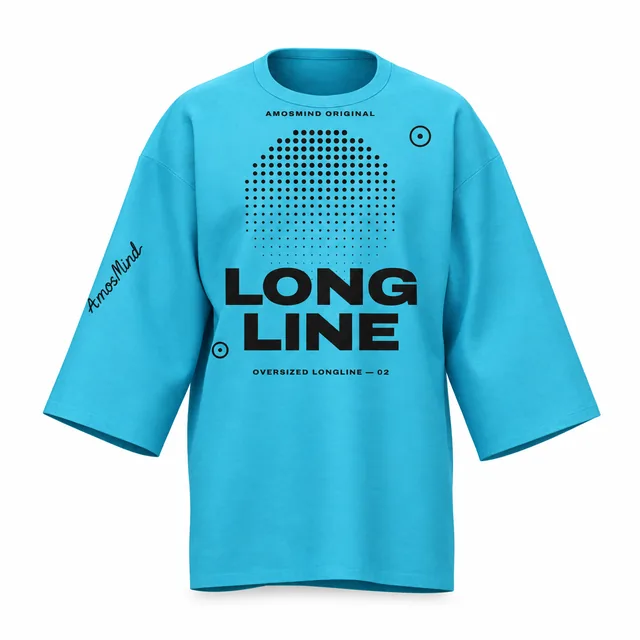 Oversized longline T-shirt mockup with AmosMind artwork