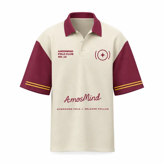 Oversized polo shirt mockup with AmosMind artwork
