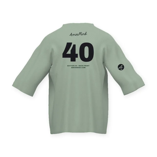 Back of the Oversized relaxed T-shirt mockup with AmosMind artwork