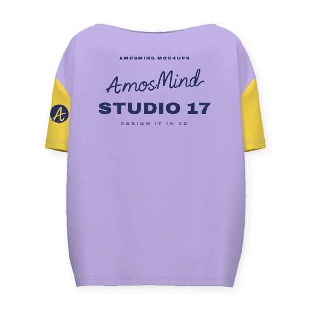 Back of the Oversized scoop-neck T-shirt mockup with AmosMind artwork