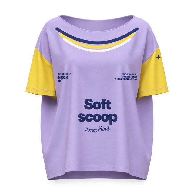 Oversized scoop-neck T-shirt mockup with AmosMind artwork