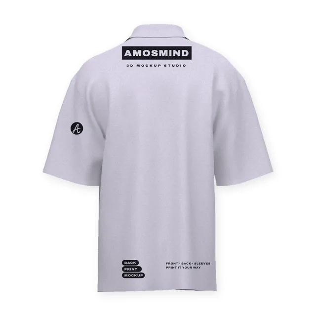 Back of the Oversized short-sleeve polo shirt mockup with AmosMind artwork