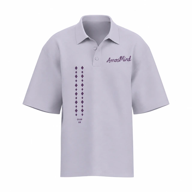 Oversized short-sleeve polo shirt mockup with AmosMind artwork