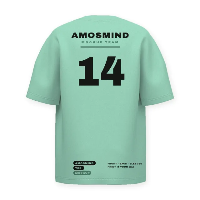 Back of the Oversized short-sleeve T-shirt mockup with AmosMind artwork