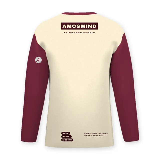 Back of the Raglan long-sleeve T-shirt mockup with AmosMind artwork